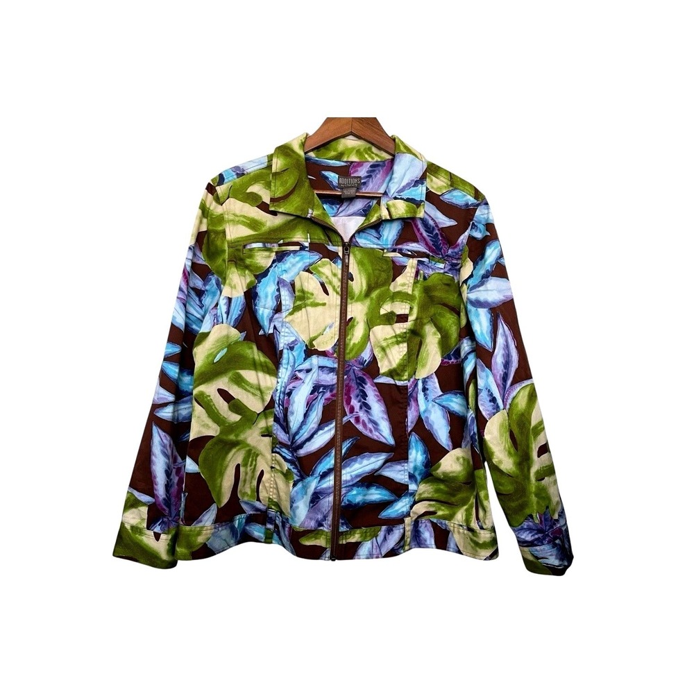 Additions by Chicos‎ Jacket Tropical Leaf Print Zip Up Women Size 2